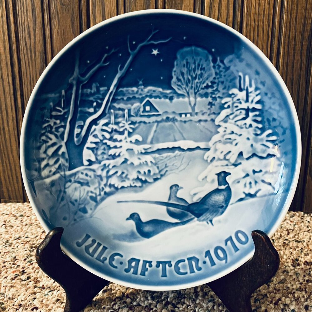 Bing & Grohndahl Collector Plate - 1970 Pheasants in the Snow at Christmas